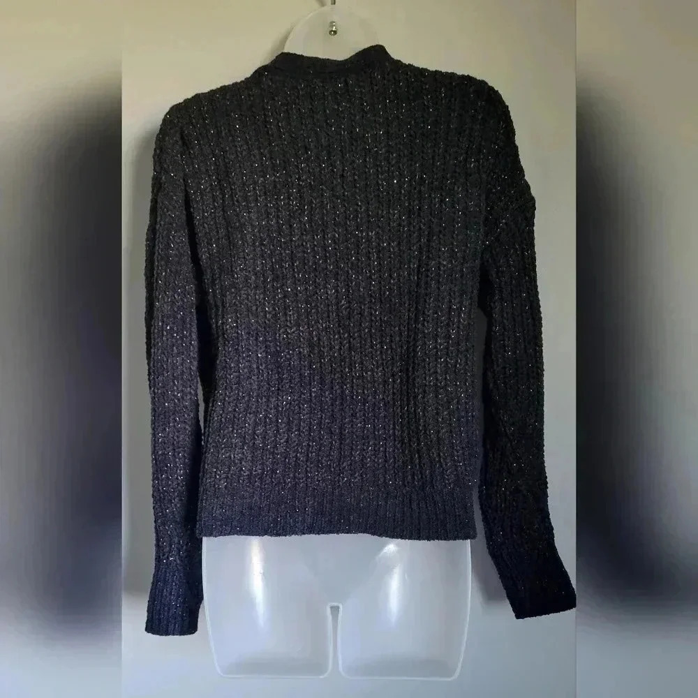 NWT Maurices Solid Metallic button-down cardigan, Black, Womens oversided XS - Picture 9 of 11